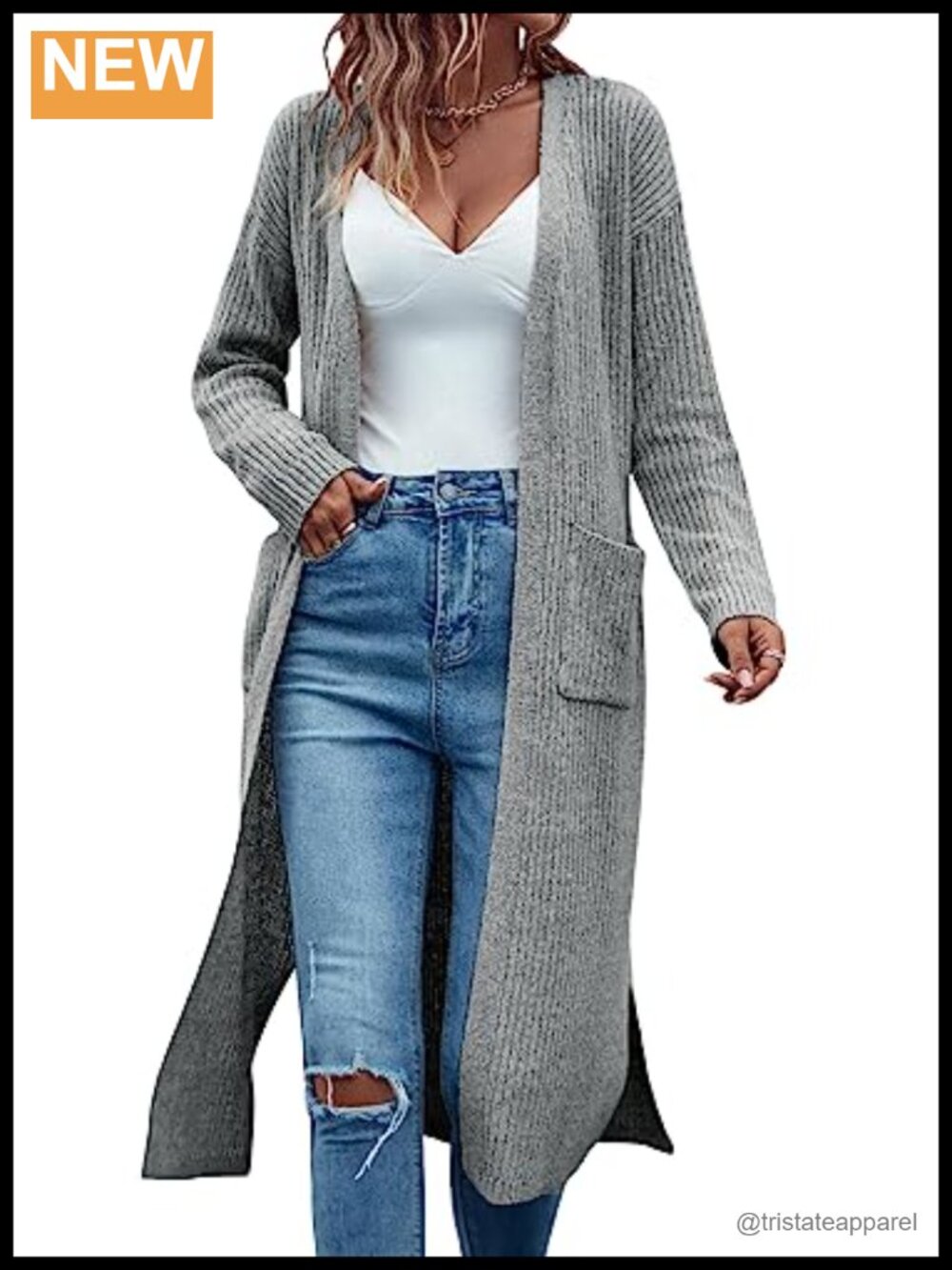 Long Knit Duster Cardigan Sweater for Women Open Front with Pockets